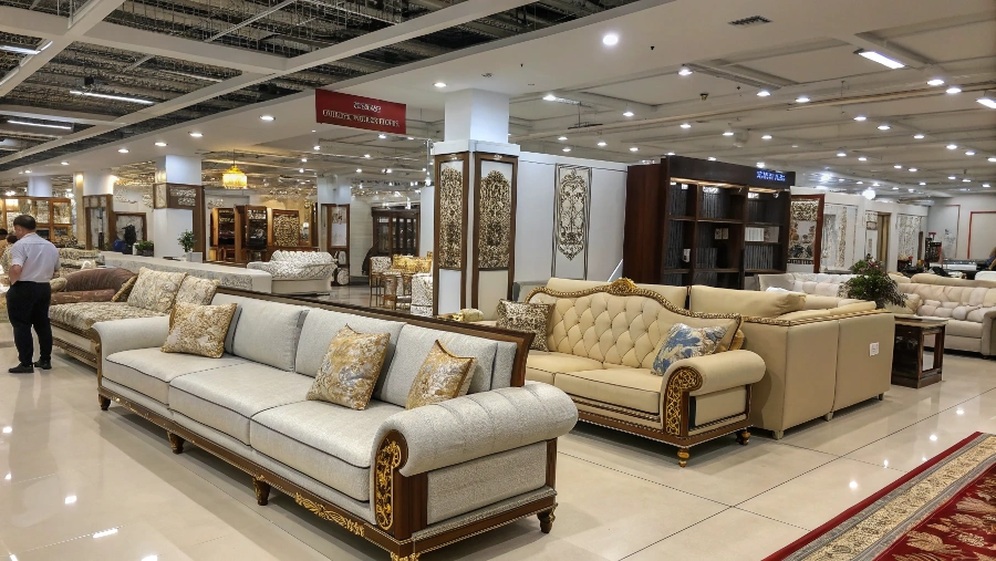 A comparison of a high-end designer sofa and its high-quality, cost-effective counterpart from a Foshan factory