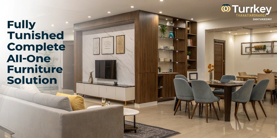 An empty, fully furnished modern apartment ready for move-in