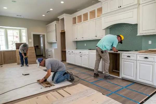 A panoramic view of a house in Los Angeles undergoing a major renovation