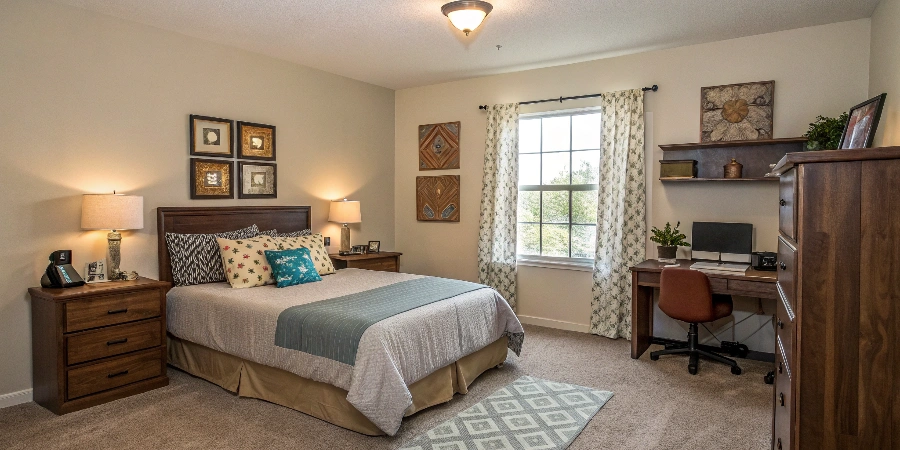 A perfectly staged hotel room, representing a turnkey room ready for a guest