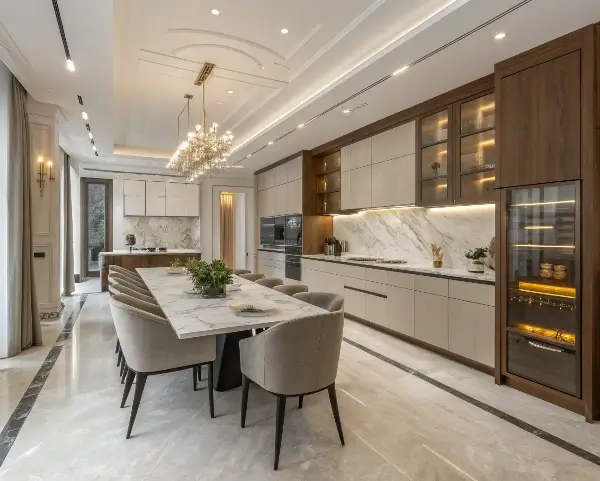 A comparison showing the deep, liquid reflection on a lacquer door versus the flat, uniform surface of a melamine door.