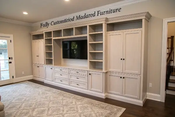 A simple diagram comparing standard modular blocks to a unique custom-built furniture design
