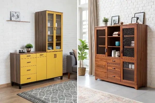 A cohesive, fully customized living space next to standard modular office cubicles