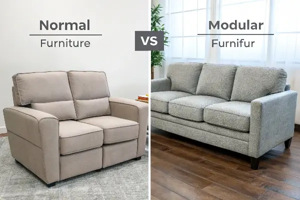 A standalone armchair placed next to a configurable modular sectional sofa