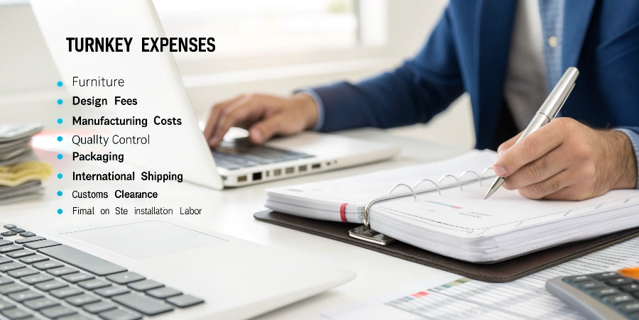 An invoice or bill graphic that clearly itemizes all the services included in a turnkey expense list