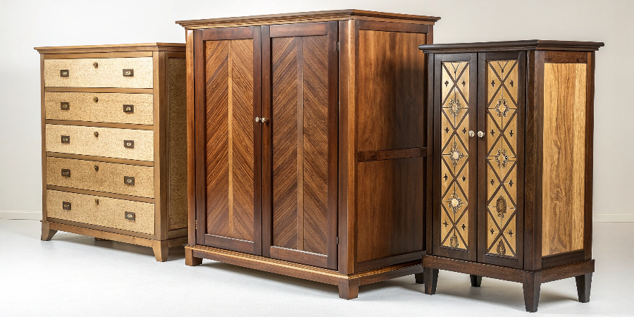 Expensive Wood Used as a Kitchen Feature A luxurious kitchen island featuring a stunning book-matched walnut veneer finish
