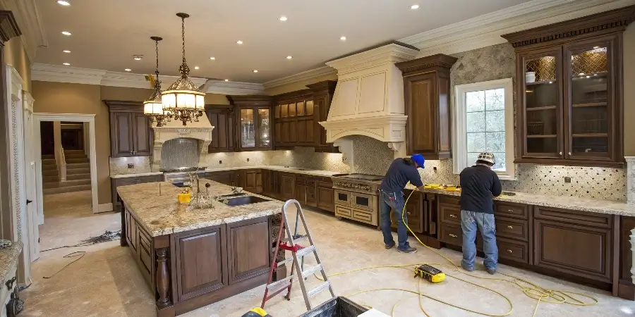 The Most Expensive Parts of a Remodel A pie chart breaking down the costs of a home remodel, with Kitchen and Bathrooms as the largest slices