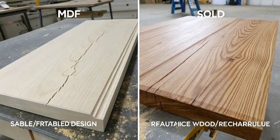 Comparing MDF and Solid Wood Features A design chart comparing the features of MDF and solid wood side-by-side