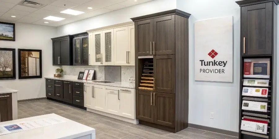 Direct Kitchen Cabinet Supply Chain A diagram showing a direct line from a factory to a home, bypassing several middlemen like distributors and retailers