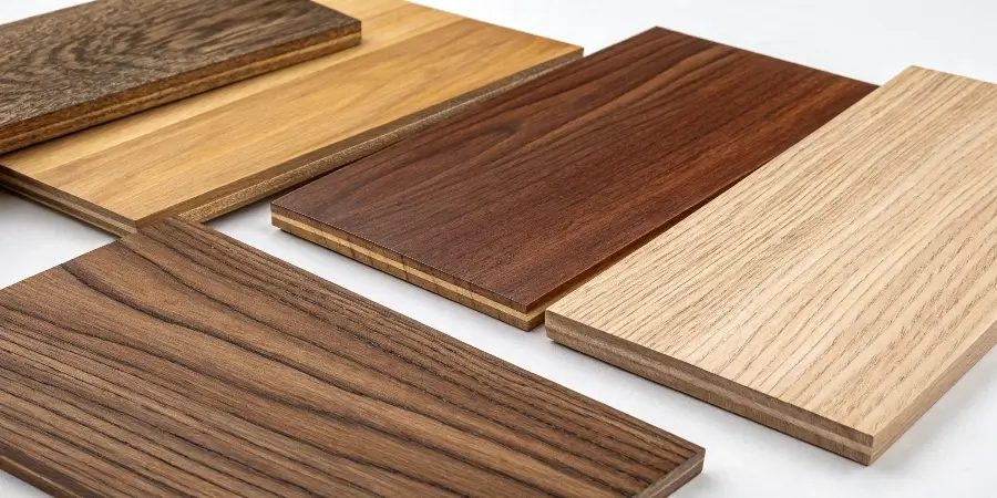 Using Expensive Wood as a Feature A stunning kitchen island with a waterfall edge made from rich, dark walnut veneer