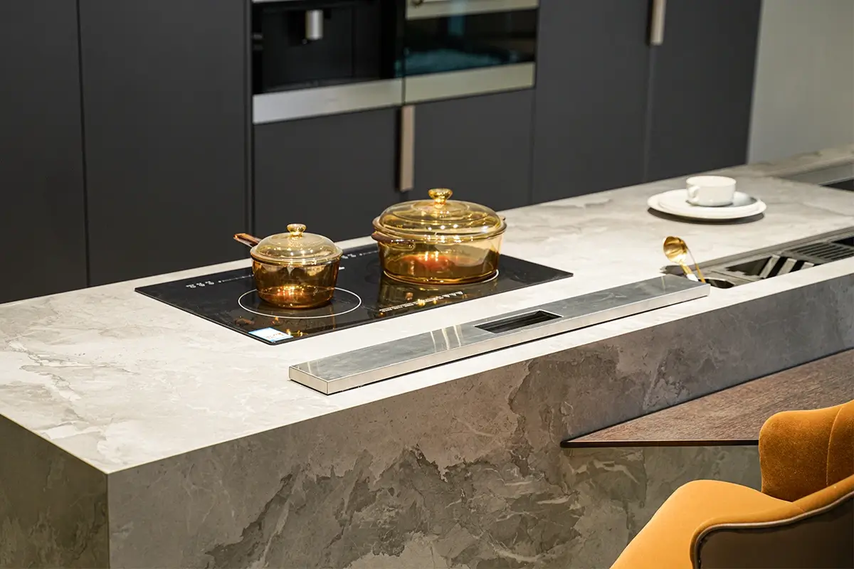 Matte Stone-Finish Stainless Steel Cooking Island