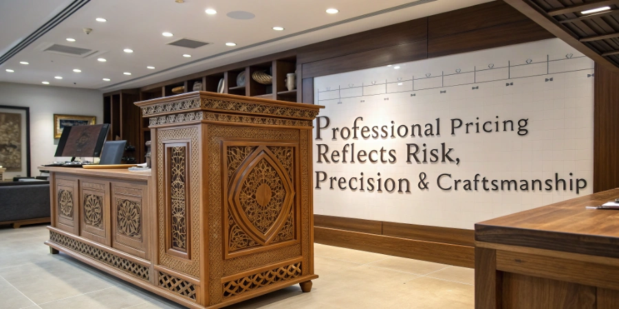 A close-up shot of a complex furniture joint, showcasing precision craftsmanship.