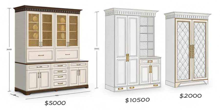 A close-up of a high-end bespoke kitchen cabinet, showing perfect joinery and a flawless finish.