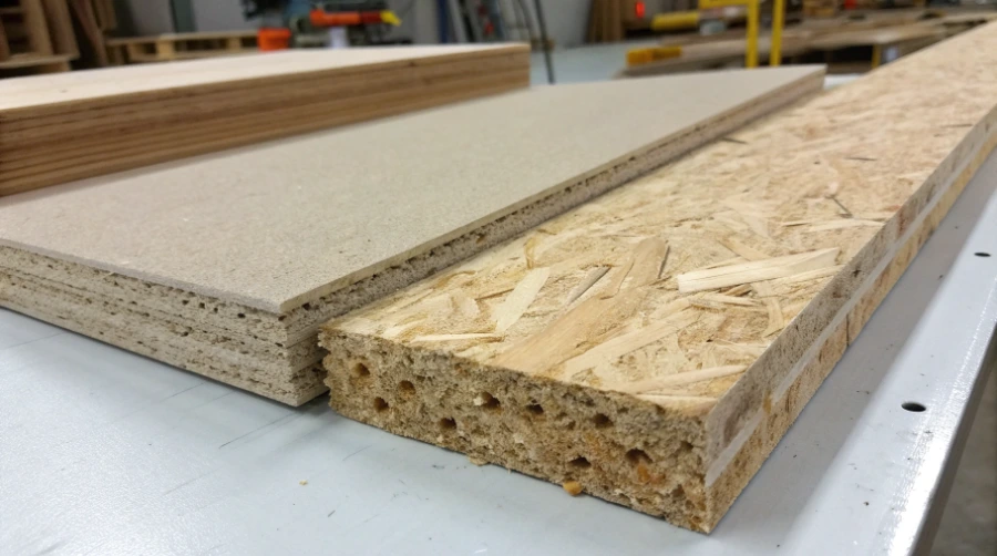 MDF vs Particle Board edge comparison A side-by-side comparison of an MDF edge and a particle board edge.