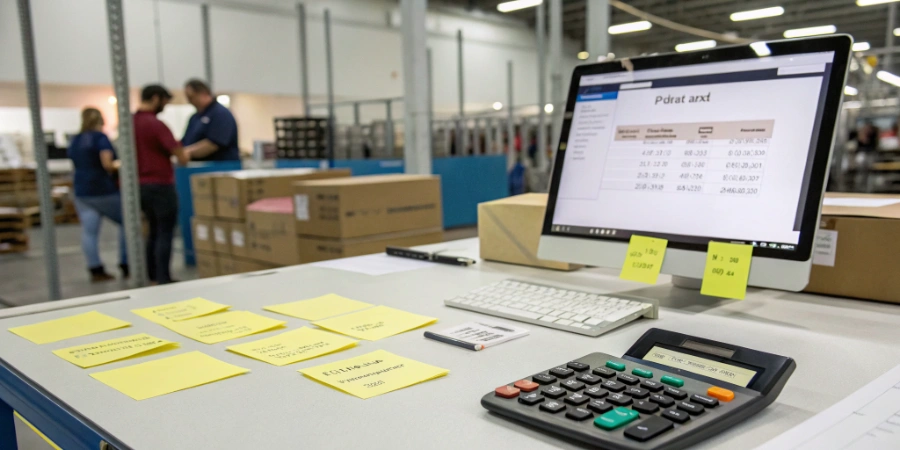 A designer reviewing detailed technical drawings on a computer screen.