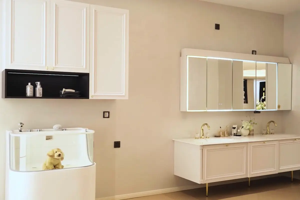 white matte stainless steel bathroom vanity 02