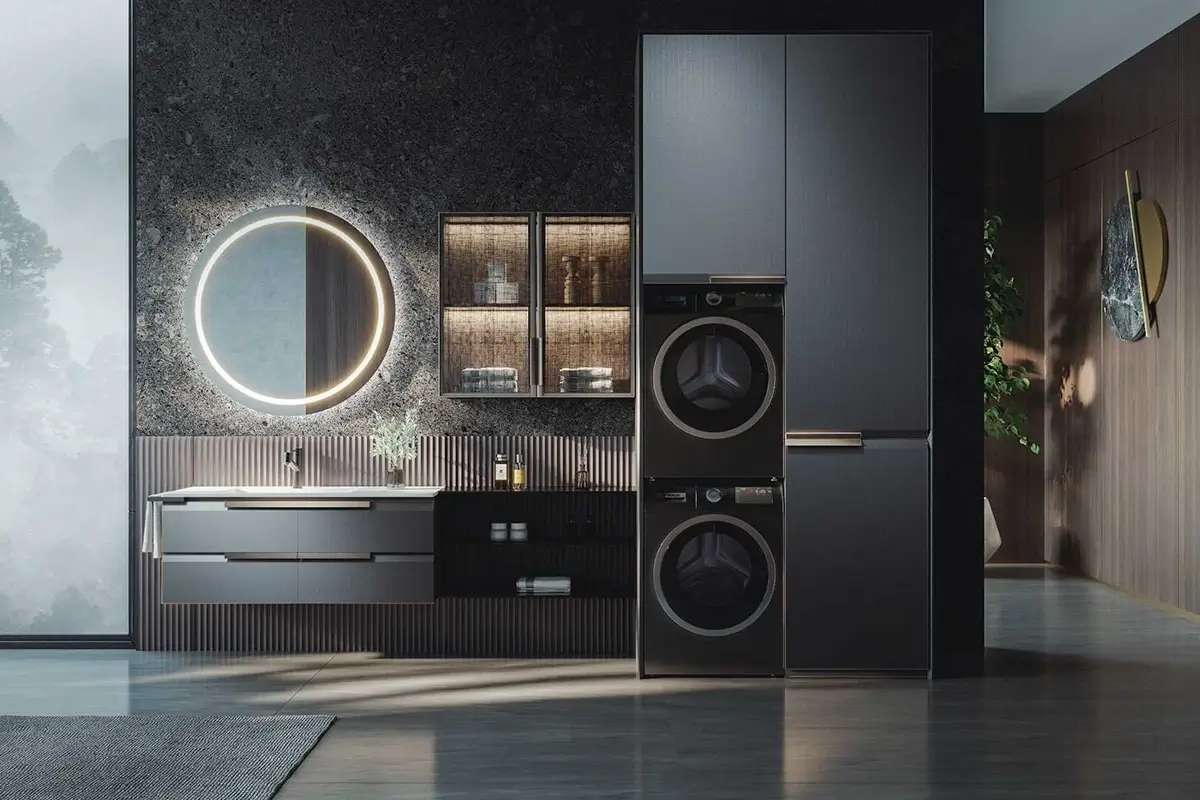 Stainless steel bathroom vanity +storage_