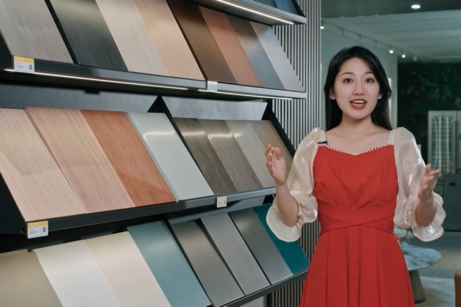 Designer working on material samples and product prototypes