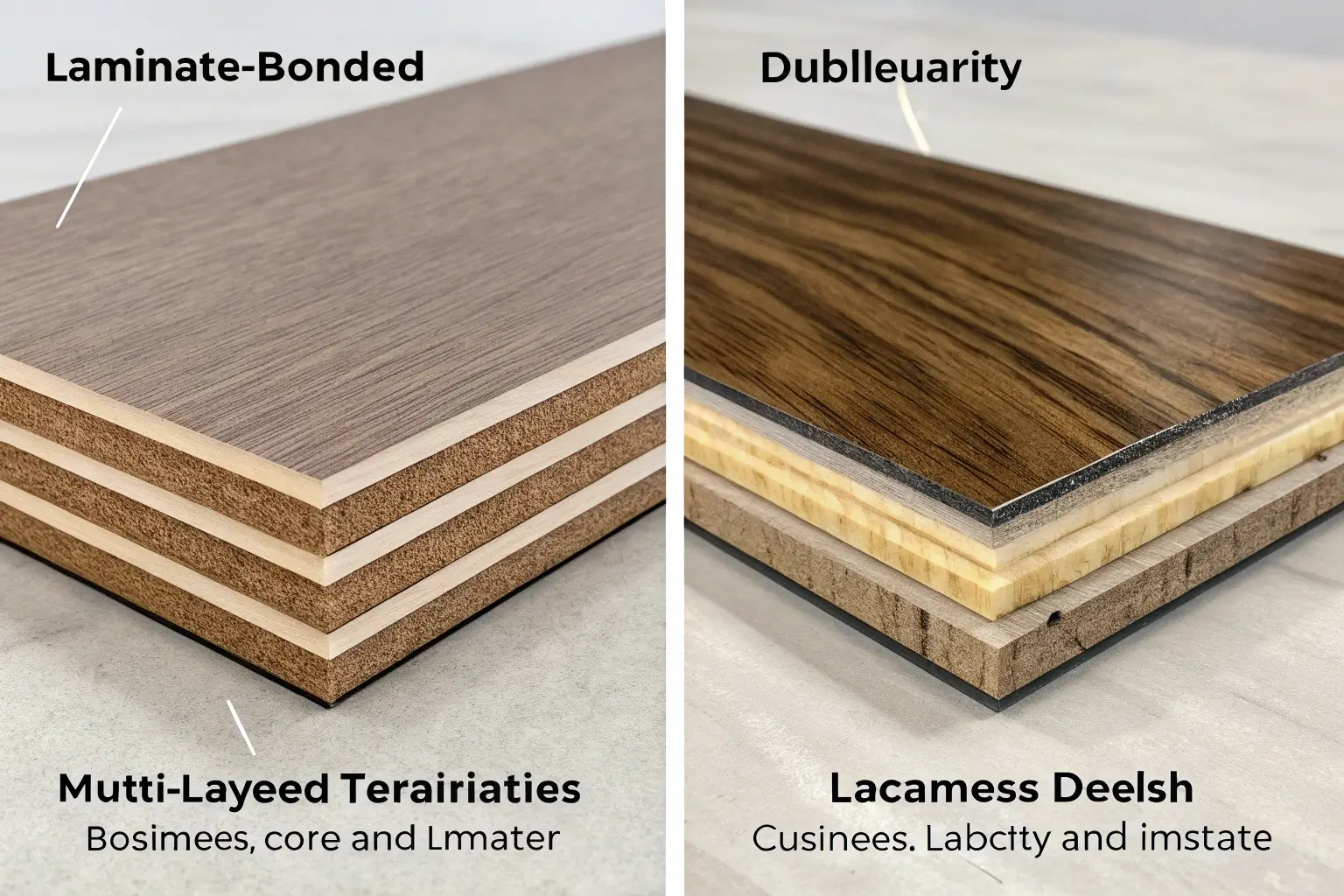 A split image showing a durable, textured laminate cabinet on one side and a sleek, high-gloss lacquer cabinet on the other.